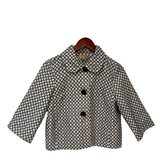 Notations silver with black circle design 3/4 sleeves big buttons crop blaze - Picture 1 of 9